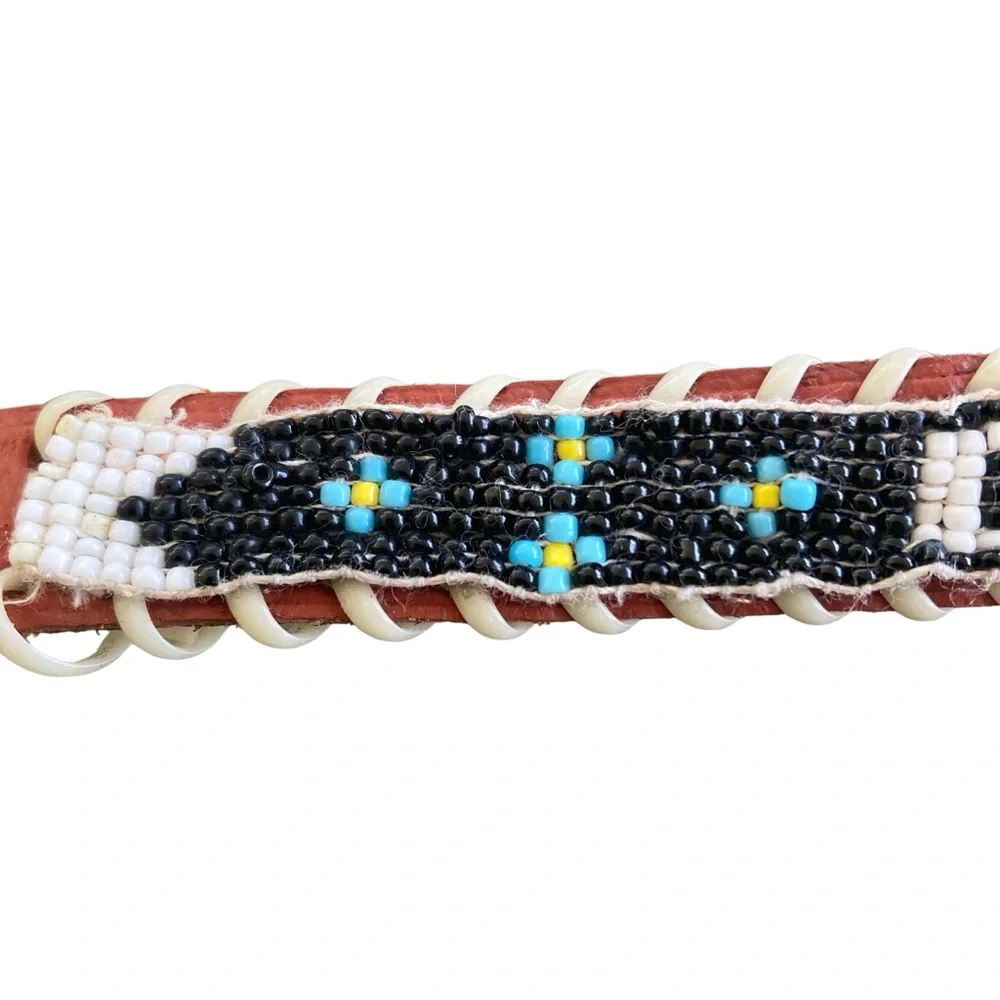 VTG Kid's Disneyland Western Beaded Leather Belt Size S/M
